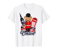 London Bear Guard Big Ben Red Phone Booth Union Jack UK Camiseta gráfica económica, Hombre, Blanco, S