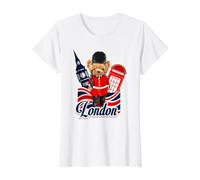 London Bear Guard Big Ben Red Phone Booth Union Jack UK Camiseta gráfica económica, Mujer, Blanco, M