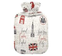 London Big Ben - Bolsa de agua caliente con funda, 2 L, a prueba de fugas, para calentador de manos, pies, cuello, hombros, espalda, alivio del dolor muscular, compresa fría