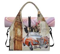 London Big Ben - Bolsa de lona deportiva vintage con compartimento para zapatos, fin de semana, bolsa de equipaje para gimnasio, yoga, viajes, color, L, Bolsa de viaje