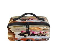 London Big Ben - Bolsa de maquillaje de viaje vintage para coche, portátil, impermeable, abierta, plana, neceser, cosméticos, organizador de viaje para mujeres y hombres