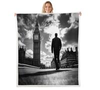 London Big Ben - Manta para niños y niñas, estilo retro a la moda para dormitorio, sofá, dormitorio, manta moderna de estilo británico, manta de sofá para cama, bebé (30 x 40 pulgadas), negro oscuro y