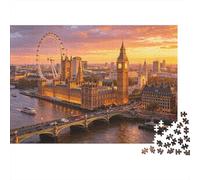 London Big Ben Puzzle para Adultos 1000Pc Recyclable Sunset Urban Oil Art Jigsaw Puzzles Juego Familiar Interesante Props Fun Present para Holiday Blessings Gift 52x38cm/1000pcs