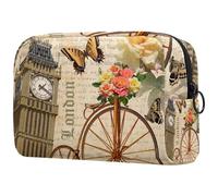 London Big Ben Roses and Bicycle - Neceser de viaje para mujer, bolsa organizadora de maquillaje grande con cremallera, multicolor, 18.5x7.5x13cm/7.3x3x5.1in, Neceser