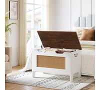 London Boutique Banco Baúl Juguetero Marrón y Blanco 76x35x48 cm | Caja con Asiento y Frente de Mimbre para Ordenar la Habitación de los Niños
