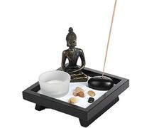London Boutique Estatua de Buda Sentado tailandés portavelas de Piedra Natural de ratán Incienso Set de Regalo (Sentado Budha HD38)