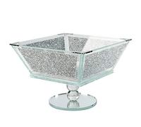 London Boutique Frutero de cristal extra grande para el centro de almacenamiento con diamantes aplastados, marco de metal plateado con forma cuadrada de 7.5 pulgadas de altura