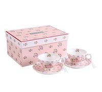 London Boutique Juego de 2 Tazas de té y platillos, diseño Vintage de Flores y Rosas y Lavanda, en Caja de Regalo (Rosa Rosa y 2 Piezas).