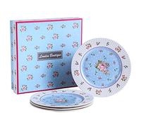 London Boutique Side Juego de 4 Platos de Porcelana Fina para Tartas con Borde Ancho Shabby Chic (Azul Rosa)