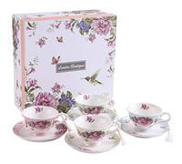 London Boutique Juego de 4 Tazas de té y platillo de Porcelana Estilo Shabby Chic, Vintage, Caja de Regalo (1 Juego de 4)