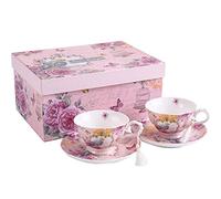 London Boutique - Juego de Taza de café y platillo (2 Unidades, Porcelana), diseño Retro de Rosas