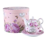 London Boutique Juego de taza de té de Cerámica para una tetera con diseño vintage de flores y lavanda (rosa mariposa rosa)