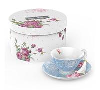 London Boutique Juego de Taza de té y platillo, 1 Juego de té de la Tarde New Bone China Vintage Flora Caja de Regalo 200 m (Azul)