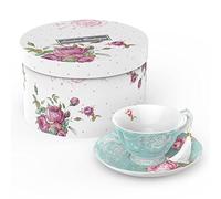 London Boutique Juego de Taza de té y platillo, 1 Juego de té de la Tarde New Bone China Vintage Flora Caja de Regalo 200 m (Turquesa)