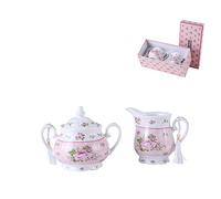 London Boutique Juego de Tetera de Porcelana, Tetera, azucarero y Jarra de Leche en Crema, Shabby Chic Vintage Floral en Caja de Regalo (Juego de Crema y azúcar, Rosa Rosa)