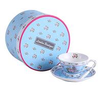 London Boutique Juego Tazas de té y platillos, diseño Vintage de Flora Rosa y Lavanda en Caja de Regalo (Rosa Azul 1 Unidad)