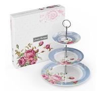 London Boutique Soporte para Tartas de 3 Niveles para té de la Tarde, Platos de Porcelana China, diseño Vintage para Fiesta de té, té en casa, Regalo para Ella (Azul)