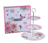 London Boutique Soporte para tartas, soporte para té de la tarde, soporte para tartas de 3 niveles, diseño vintage de flora, mariposa, plato de servir de porcelana china para fiesta de té, regalo para