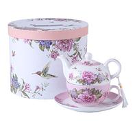 London Boutique Tea for One - Juego de Tetera y Taza de azúcar Shaby Chic Flora pájaro, Rosa y Mariposa, Caja de Regalo de Porcelana (Rosa)