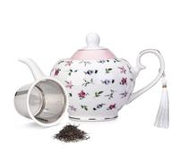 London Boutique Tetera con infusor - Infusores de té para té suelto o bolsitas de té - Capacidad de 700 ml perfecta tetera de 2 tazas - Teteras con asa fácil de agarrar (rosas rosas)