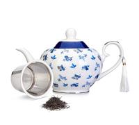 London Boutique Tetera con infusor - Infusores de té para té suelto o bolsitas de té - Capacidad de 700 ml perfecta tetera de 2 tazas - Teteras con asa fácil de agarrar (rosas azul marino)