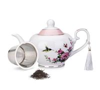 London Boutique Tetera con infusor, infusores de tetera para té suelto, capacidad de 700 ml, tetera perfecta para 2 tazas, tetera con asa fácil de agarrar (rosa, pájaro, mariposa, rosa)