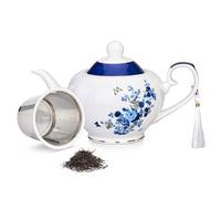 London Boutique Tetera con infusor, infusores de tetera para té suelto, capacidad de 700 ml, tetera perfecta para 2 tazas, tetera con asa fácil de agarrar (rosa mariposa azul marino)