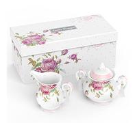 London Boutique Tetera grande de leche, azucarero, juego de té de la tarde, juego de teteras, nuevo hueso, porcelana, caja de regalo, 1300 ml (jarra de leche, azucarero)