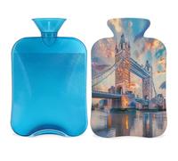 London Bridge - Bolsa de agua caliente con tapa, pintada con paisaje, bolsa de agua caliente de 2 L para aliviar el dolor, cuello y hombros, manos, pies, compresa caliente y fría