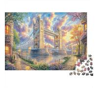 London Bridge Scene Rompecabezas de Papel Grueso Tower Bridge en Londres al Atardecer, Pack de Regalo de Rompecabezas para Combatir el aburrimiento 38x26cm/1000 Piezas