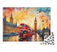 London Bus Scene 1000 Piezas Rompecabezas Adultos y Familia Autobús Londinense Icónico y Paisaje Emblemático Premium Resistente Vibrante Desafiante 70x50cm/1000pcs