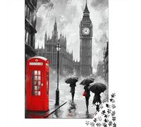 London Cabina Telefónica Roja Puzzle para Adultos Puzzle de 1000 Piezas Calle Lluviosa Relajación Decoración Hogar Regalo 70x50cm/1000pcs