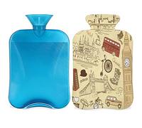 London City Landmarks Botella de agua caliente con funda esponjosa, bolsa de agua caliente de gran capacidad de 2 litros, bolsa de agua para botellas de Londres para noches acogedoras, alivio del