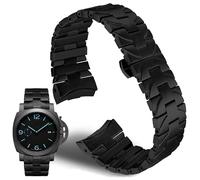 London Craftwork Pulsera de acero inoxidable de 22 mm y 24 mm con extremos curvados compatible con Panerai Watch Luminor Series Pam441 Pam111, color plateado y negro, 22mm, Acero inoxidable, No es una