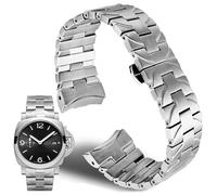 London Craftwork Pulsera de acero inoxidable de 22 mm y 24 mm con extremos curvados compatible con Panerai Watch Luminor Series Pam441 Pam111, color plateado y negro, 24mm, Acero inoxidable, No es una