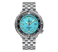 London Craftwork SD1975 Steeldive Tuna 300M Reloj de buceo automático impermeable NH35 Movimiento, Azul claro (pulsera de 5 eslabones), Militar
