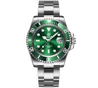 London Craftwork Steeldive SD1953 - Reloj de buceo con bisel de cerámica, 41 mm, resistente al agua, movimiento NH35, Verde (pulsera de acero de 3 eslabones), Reloj de buceo