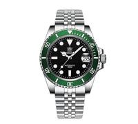 London Craftwork Steeldive SD1953 - Reloj de buceo con bisel de cerámica, 41 mm, resistente al agua, movimiento NH35, Negro/Verde (pulsera de acero), Reloj de buceo