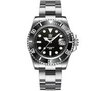 London Craftwork Steeldive SD1953 - Reloj de buceo con bisel de cerámica, 41 mm, resistente al agua, movimiento NH35, Negro (pulsera de acero de 3 eslabones), Reloj de buceo