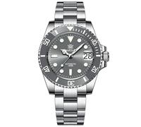 London Craftwork Steeldive SD1953 - Reloj de buceo con bisel de cerámica, 41 mm, resistente al agua, movimiento NH35, Gris (pulsera de acero de 3 eslabones), Reloj de buceo
