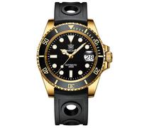 London Craftwork Steeldive SD1953 - Reloj de buceo con bisel de cerámica, 41 mm, resistente al agua, movimiento NH35, Oro (correa de goma), Reloj de buceo