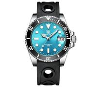 London Craftwork Steeldive SD1953 - Reloj de buceo con bisel de cerámica, 41 mm, resistente al agua, movimiento NH35, Turquesa/negro (correa de goma), Reloj de buceo