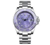 London Craftwork Steeldive SD1953 - Reloj de buceo con bisel de cerámica de 41 mm, resistente al agua, movimiento NH35 (morado (pulsera de acero de 3 eslabones)), Morado (pulsera de acero de 3
