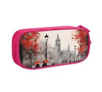 London - Estuche para lápices para niños y niñas, vintage, romántico, grande, organizador de escritorio, papelería, bolsa para lápices para escuela, oficina, bolsa de maquillaje con cremallera, Blue
