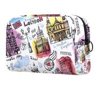 London Famous - Bolsa de cosméticos arquitectónica para mujer, bolsa organizadora de maquillaje grande con cremallera, multicolor, 18.5x7.5x13cm/7.3x3x5.1in, Neceser