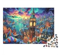 London Fantasy Rompecabezas de Papel Grueso Big Ben en Londres por la Noche con Globos, Pack de Actividad Familiar y Regalo navideño 70x50cm/1000 Piezas