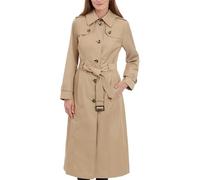 LONDON FOG, Gabardina larga de botonadura sencilla para mujer con hombreras y cinturón, Br Khaki, Large