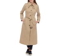 LONDON FOG, Gabardina larga de botonadura sencilla para mujer con hombreras y cinturón, Br Khaki, Large