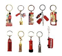 London Landmarks - Juego de llaveros - Colección de 10 piezas de símbolos británicos icónicos - Llaveros de metal duradero con Union Jack, autobús rojo, Big Ben - perfecto recuerdo y regalo de