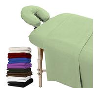 LONDON LINENS Juego de sábanas de 3 piezas para mesa de masaje, franela de algodón 100 % natural, incluye funda para mesa de masaje, sábana bajera de masaje y funda para reposapiés (verde salvia)